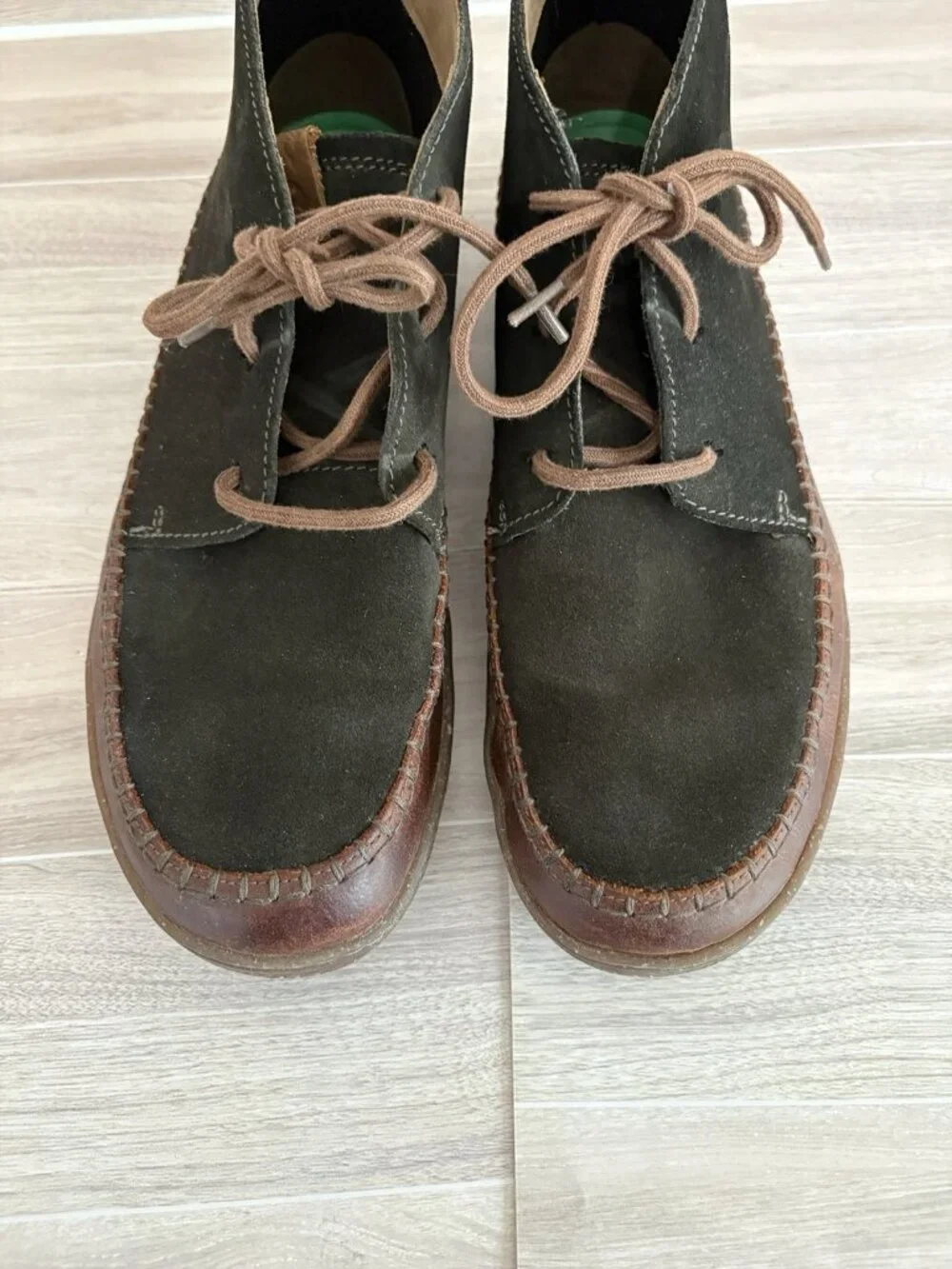 Clarks Olive Green Hodson Suede Leather Trim Lace Mid Ankle Boots